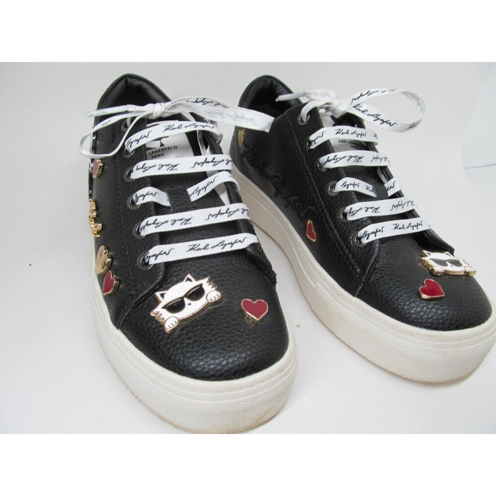 Karl Lagerfeld Paris Cate Pins Womens Black Charm Sneakers Size US 8.5M